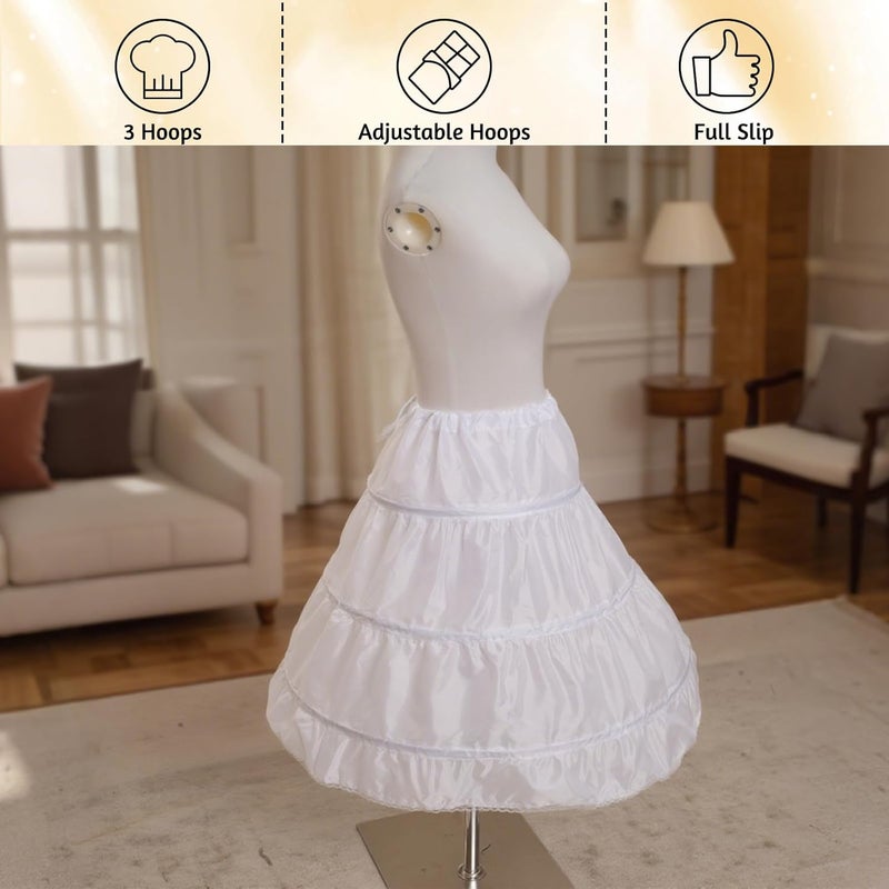 Gvhntk Girls Petticoat Underskirt with 3 Hoops Full Slip Skirt Petticoats for Crinoline Ball Gown - Image 2